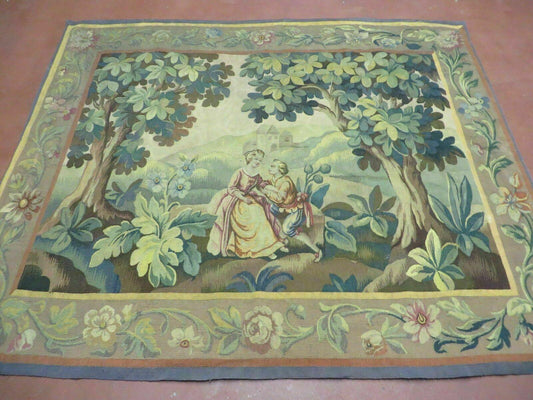 Antique French Tapestry Aubusson Style Nature Handmade One Of A Kind Rare