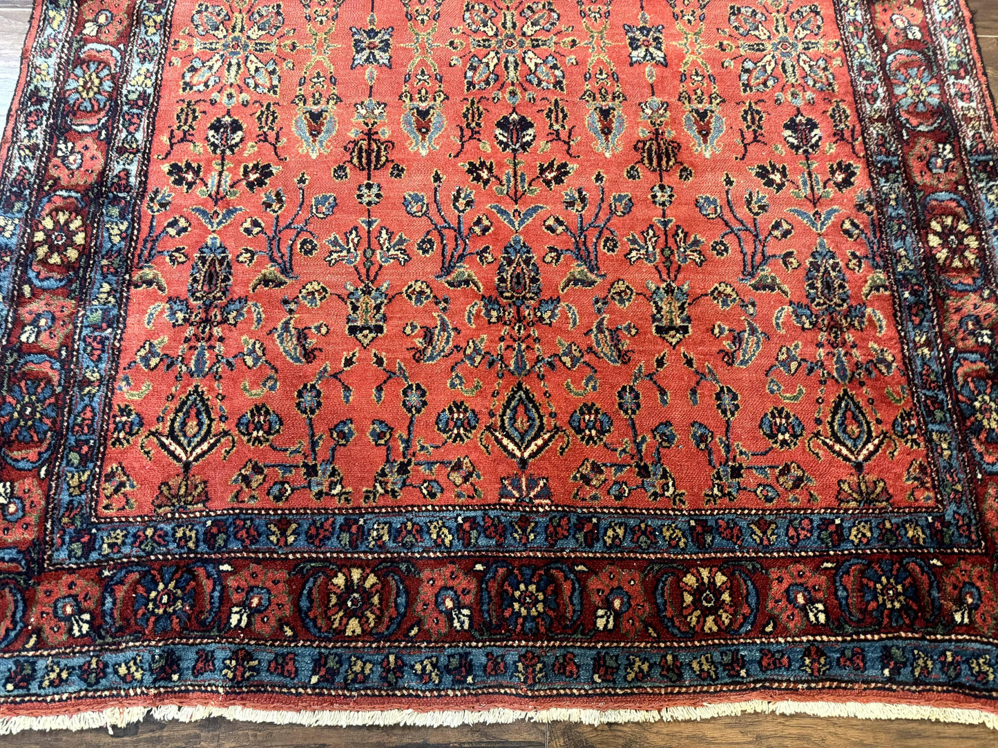 Antique Persian Tribal Rug Hand Knotted Wool Area Rug 5x6.6 Tomato Red