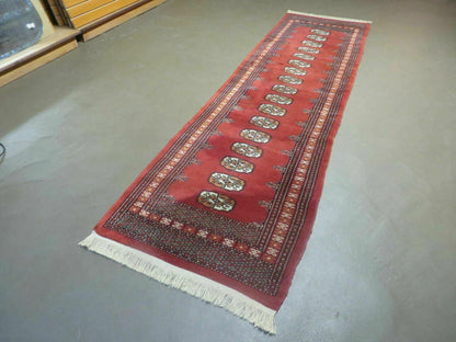 Vintage Bokhara Turkoman Rug Handmade Pakistani Wool Runner 2 ft 8 in by 9 ft 9 in