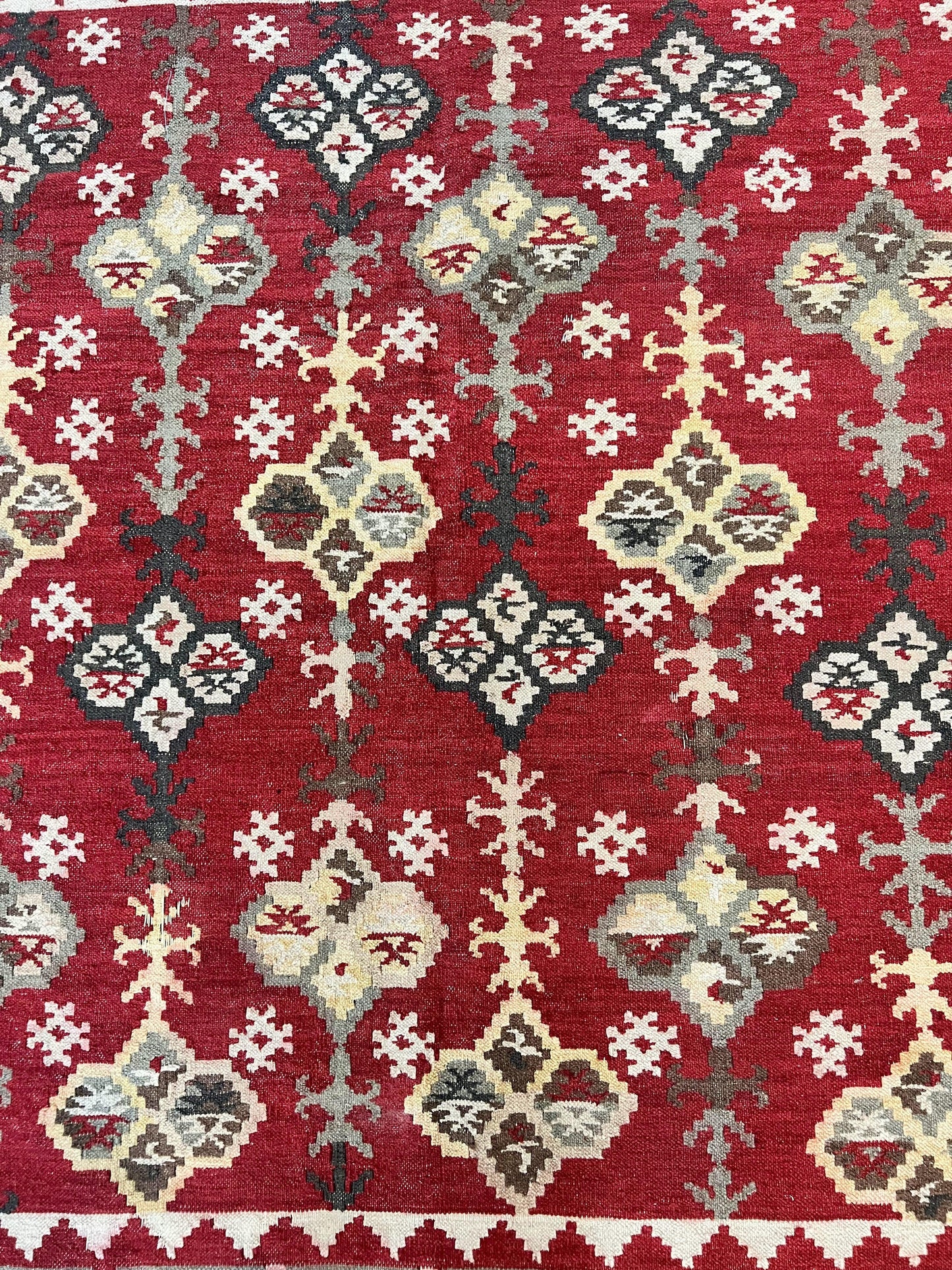 Indian Kilim Rug 6x6 Square Flatweave Wool Carpet Vintage Handmade Red