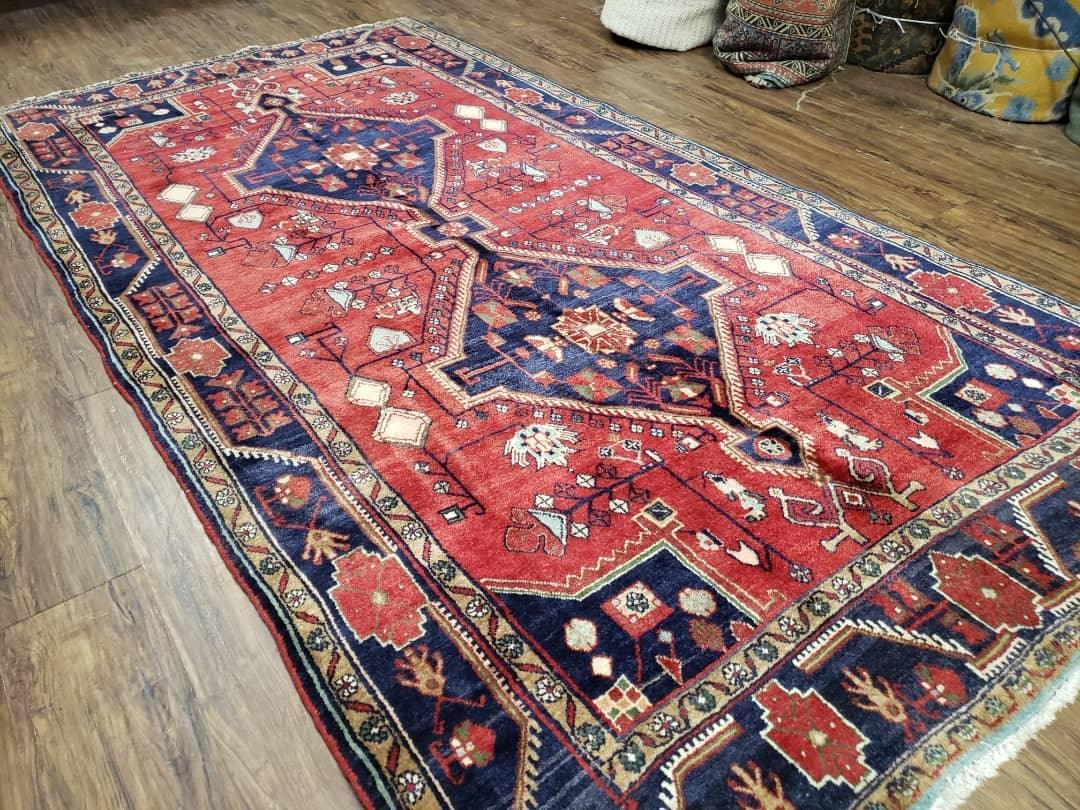 Antique Persian Rug Hand Knotted Zanjan Nahavand Heriz Wool 5x9 Handcrafted