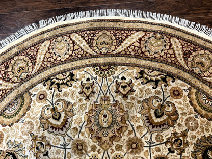 Round Persian Wool Rug 8x8 Handmade Vintage Carpet Beige Dark Red KPSI 270