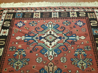 Vintage Russian Kilim Rug Soumak Flat Weave Wool 4x6 Caucasian Handmade 1980s