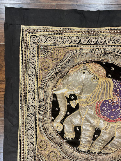 Indian Embroidery Tapestry 3x3 Elephant Design Handcrafted Wool Needlepoint Beadwork