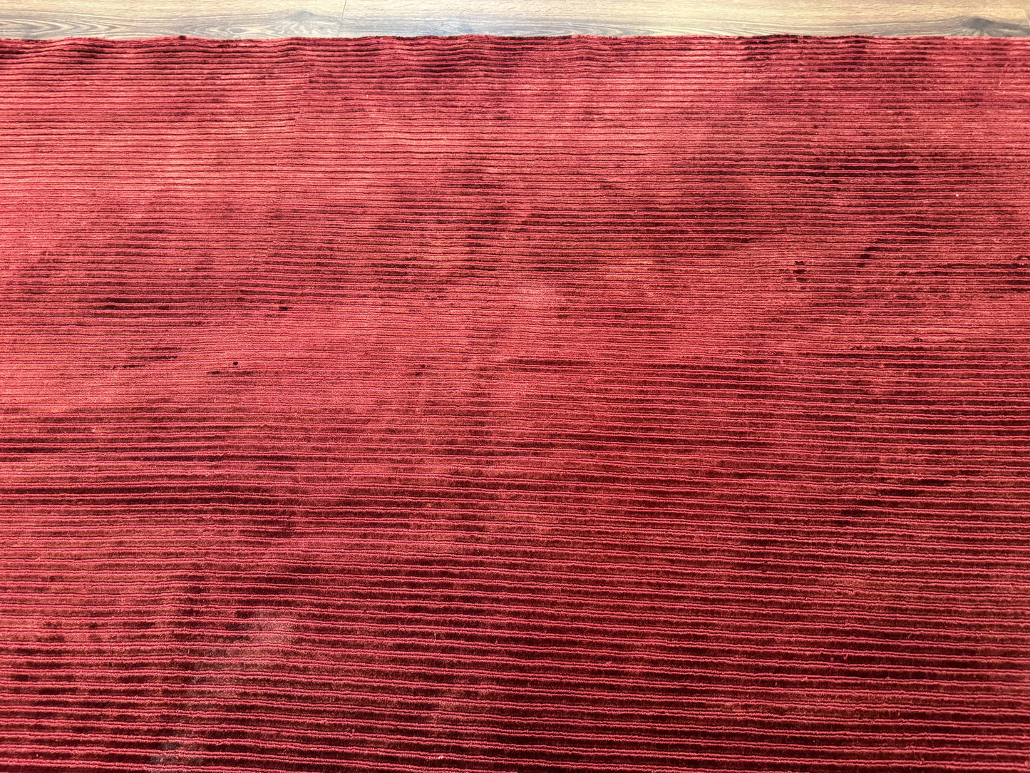 Handmade Tibetan Rug 8x10 Wool Stripe Red Thick Pile Carpet