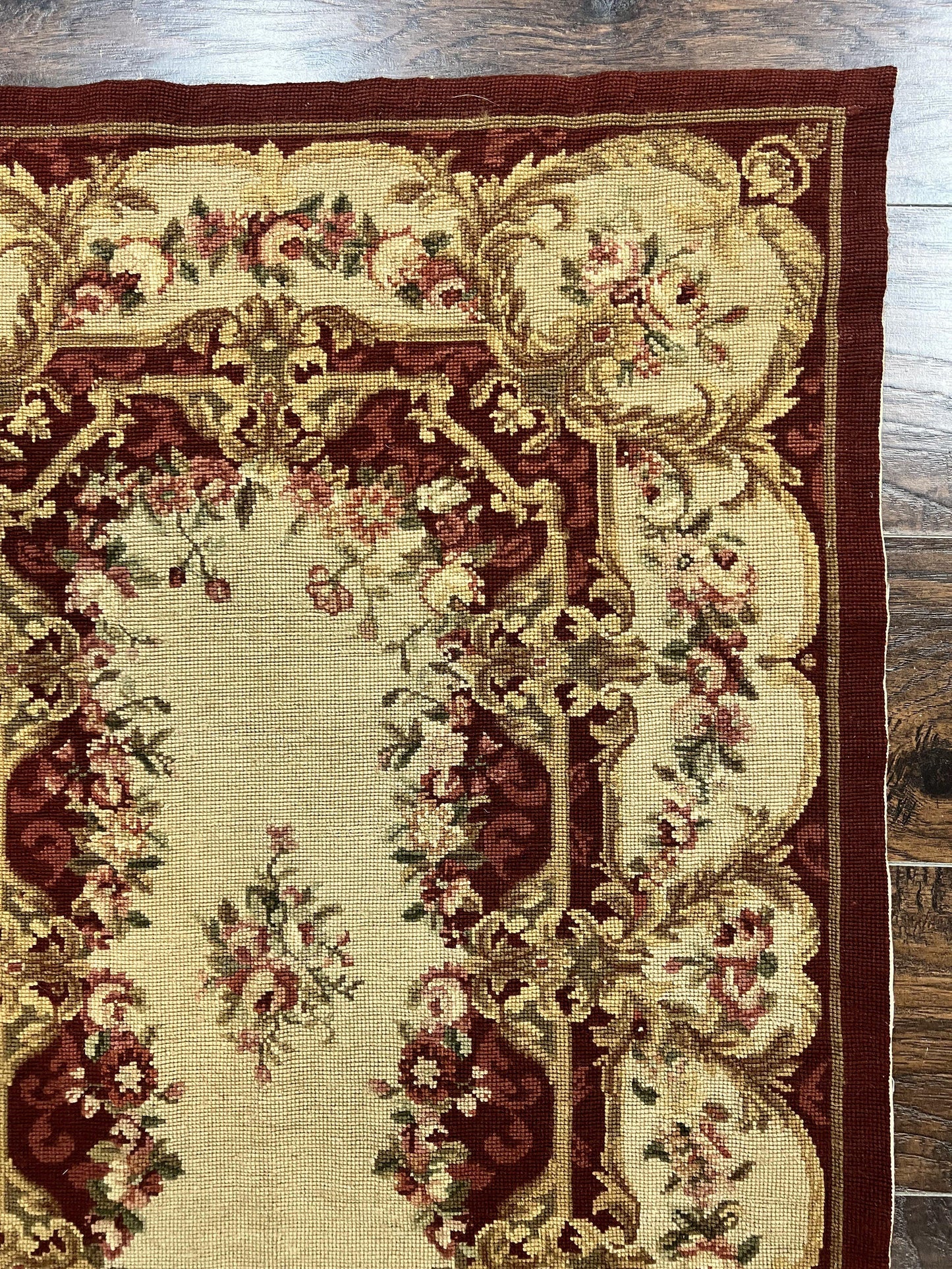 Needlepoint Runner Rug Tan Flatweave Hallway Rug Aubusson European Design