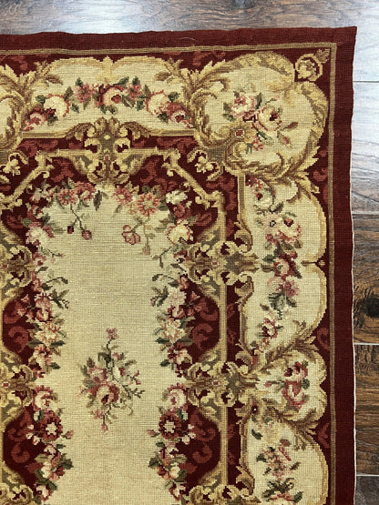 Needlepoint Runner Rug Tan Flatweave Hallway Rug Aubusson European Design