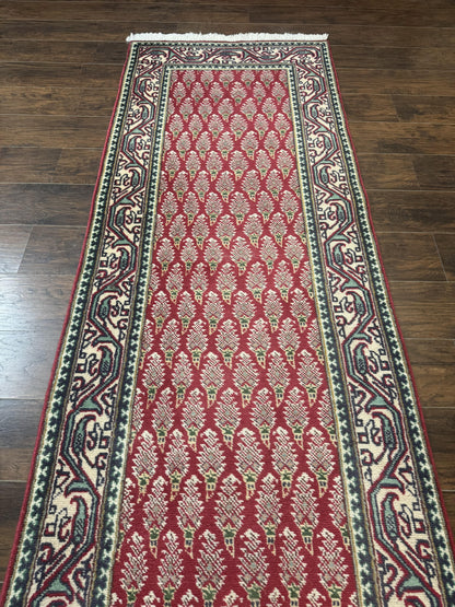 Persian Tabriz Runner Rug 3x16 Wool Hallway Red Cream Paisley Boteh Design