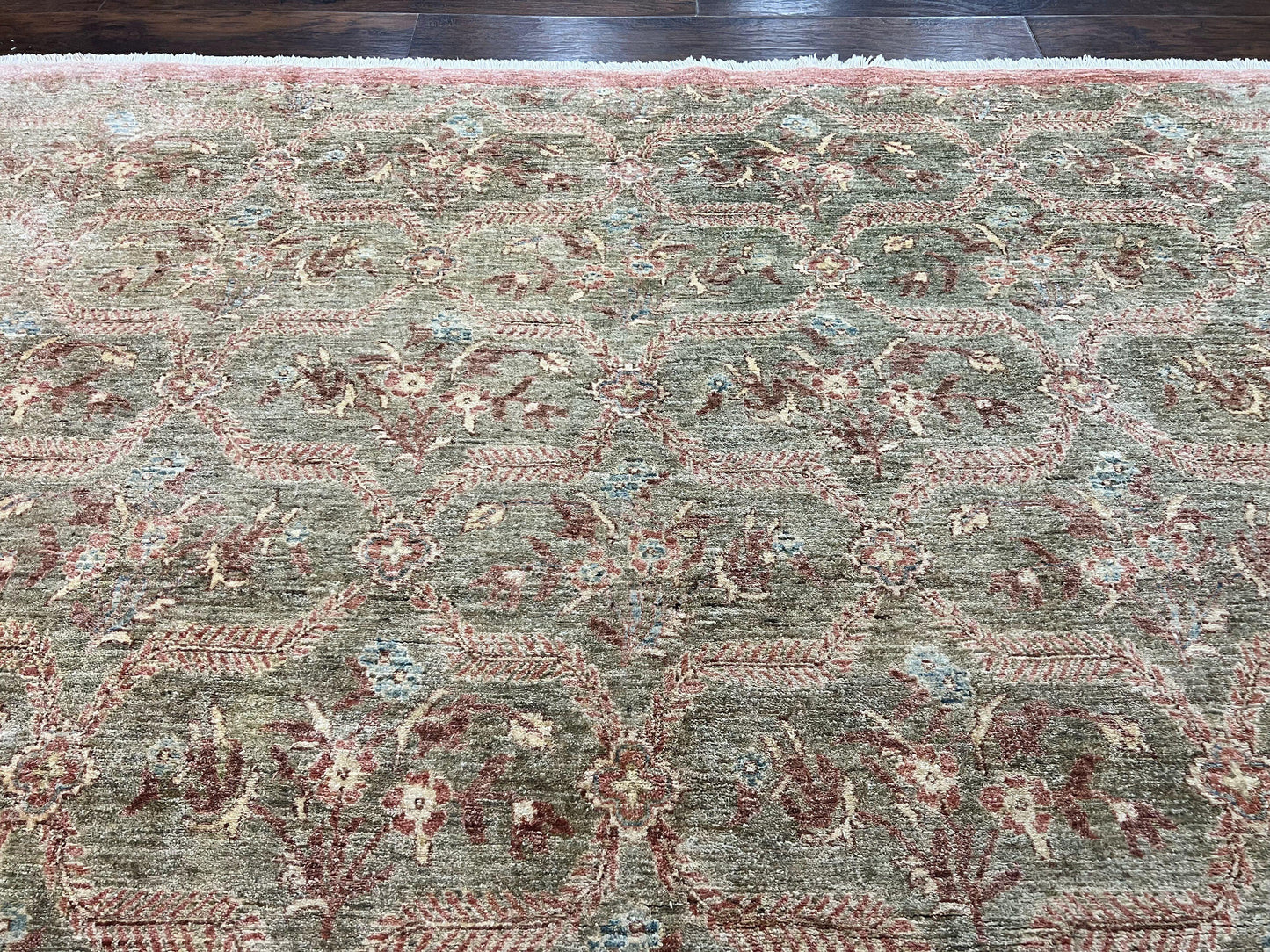 Peshawar Rug 9x12 Hand Knotted Handmade Wool Carpet Floral Light Green Modern