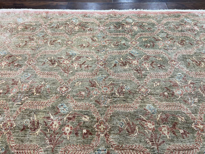 Peshawar Rug 9x12 Hand Knotted Handmade Wool Carpet Floral Light Green Modern