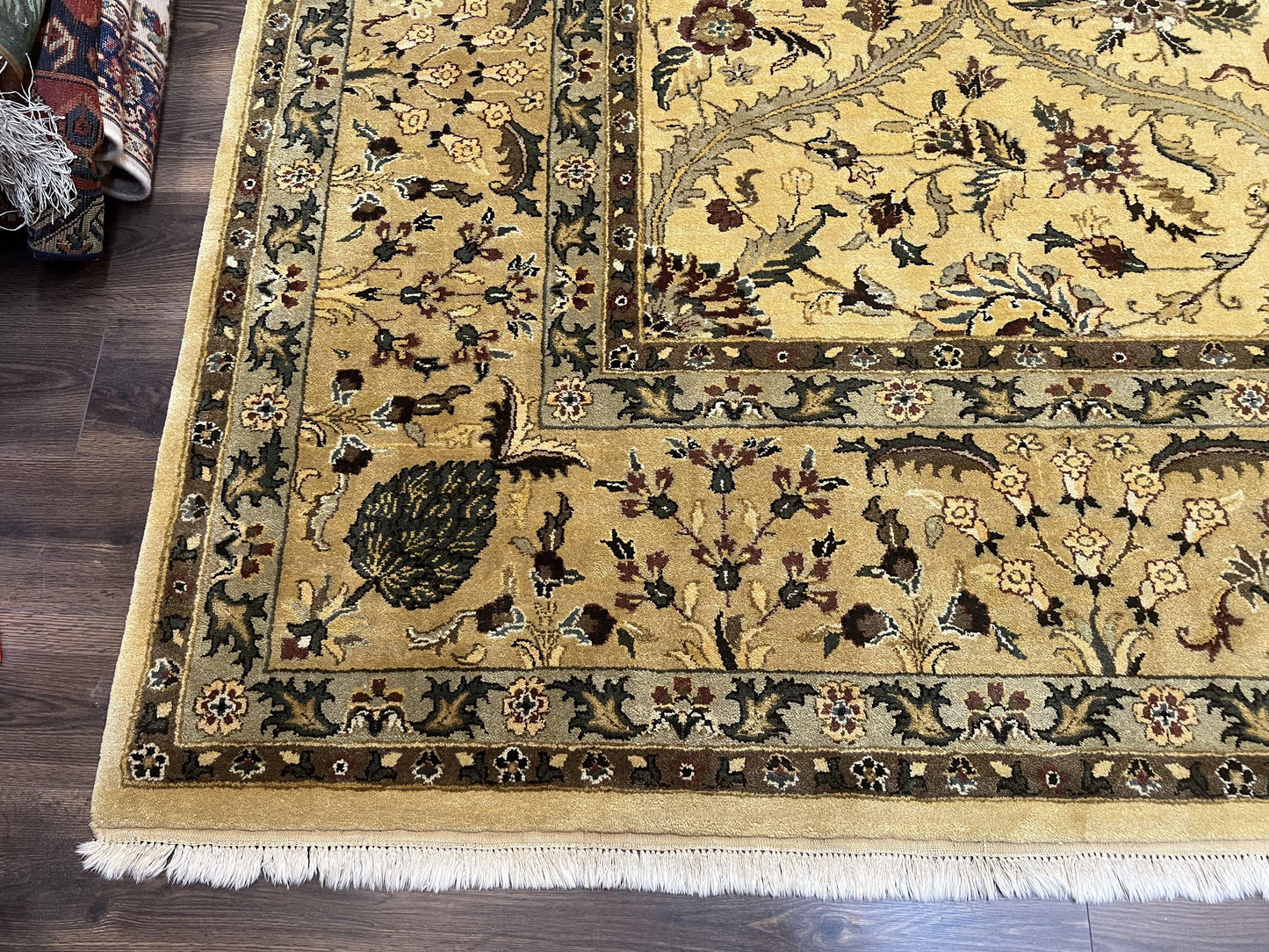 Indo Persian Mahal Rug 10x14 Handmade Wool Hand Knotted Oriental Carpet Cream Floral Allover Vintage Area Rug