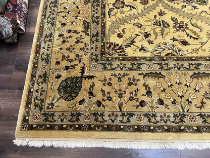 Indo Persian Mahal Rug 10x14 Handmade Wool Hand Knotted Oriental Carpet Cream Floral Allover Vintage Area Rug