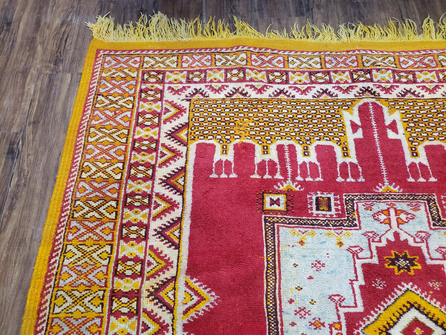 Vintage Moroccan Rug 6x10 Hand Knotted Wool Boho Carpet With Medallions