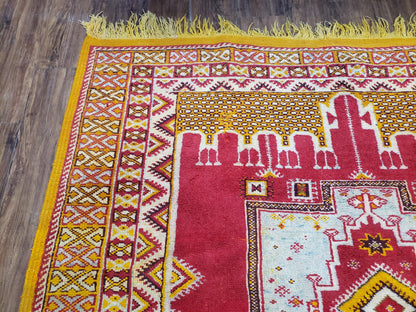 Vintage Moroccan Rug 6x10 Hand Knotted Wool Boho Carpet With Medallions