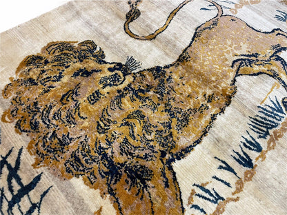 Handmade Wool Rug Hand Knotted Lion Vintage 3.5x4 New Organic Dyes
