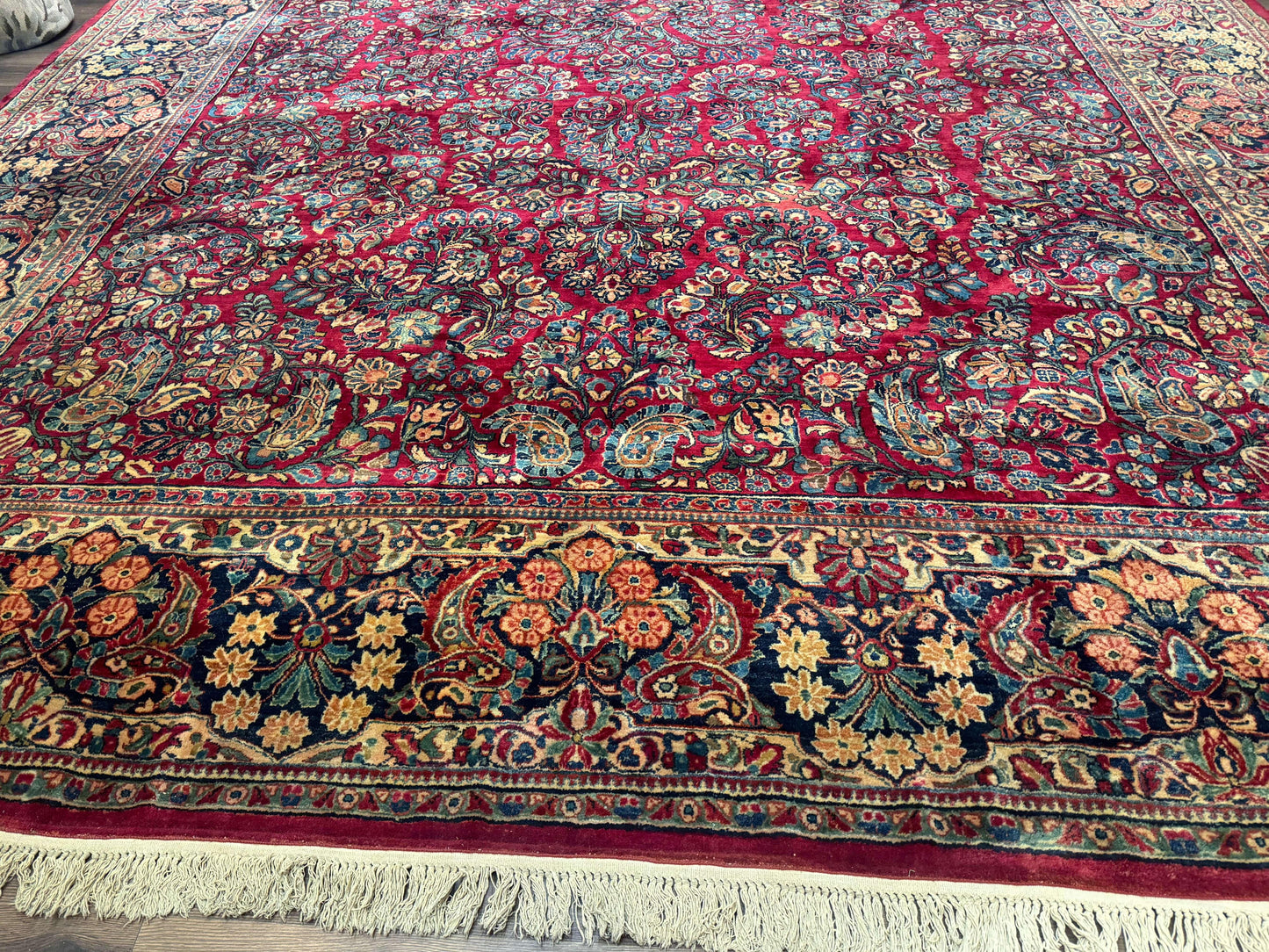 Antique Persian Sarouk Rug Palace Size 12x18 With Regal Floral Palmette