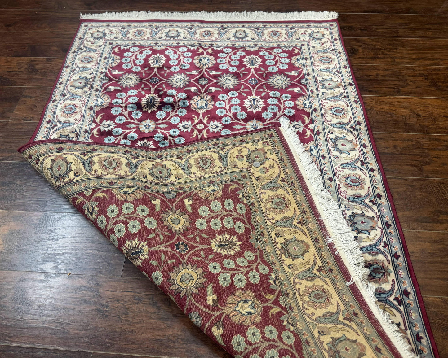 Persian Wool Rug 4x6 Floral Allover Vintage Plum And Ivory Handmade