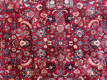 Persian Mashad Hand Knotted Wool Rug 8x10 Red Floral Allover Traditional