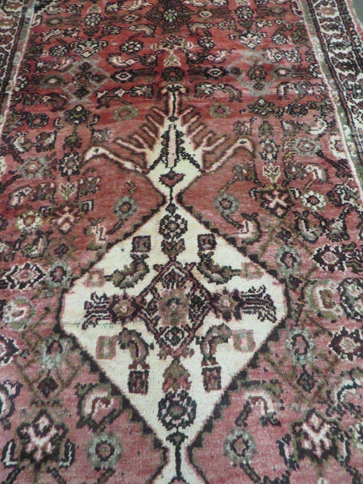 Persian Runner Rug Vintage Red Hand Made 3.8 x 10 Ft Allover Pattern