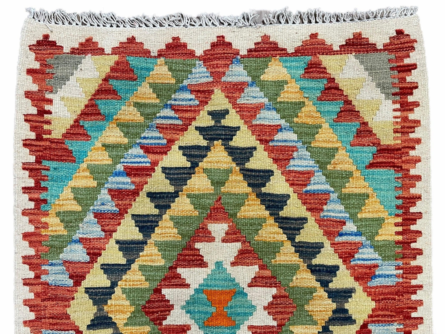 Turkish Kilim Rug 2x3 Colorful Handwoven Wool Accent Rug Chobi Diamond Zigzag