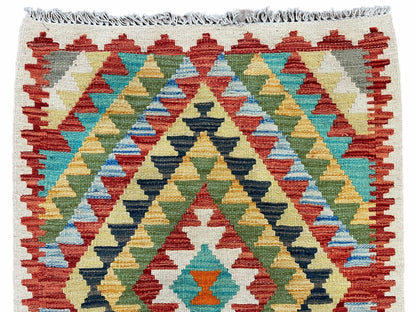 Turkish Kilim Rug 2x3 Colorful Handwoven Wool Accent Rug Chobi Diamond Zigzag
