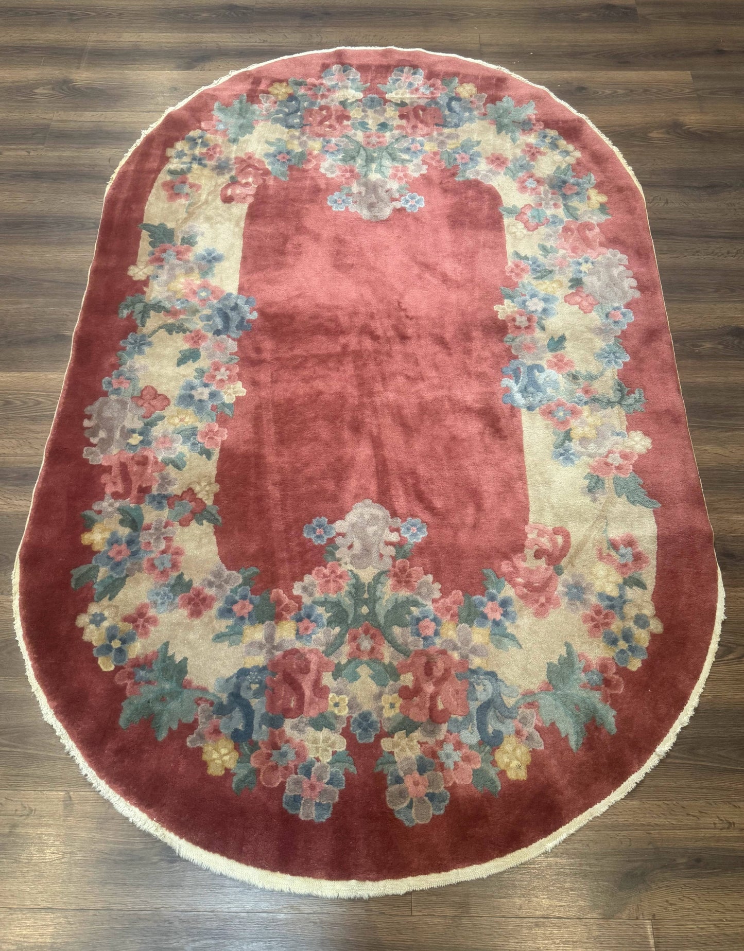 Peking Rug Oval 5x8 Pink Floral Vintage Handwoven Wool Carpet