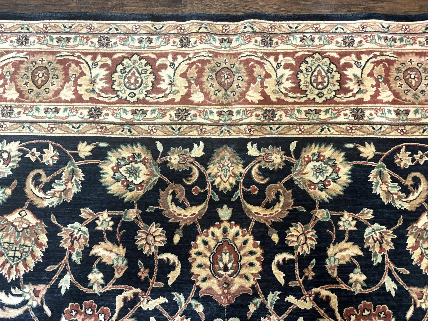 Vintage Oriental Rug 8x11 Floral Persian Design Turkish Power Loomed Rug Navy Blue Red Cream
