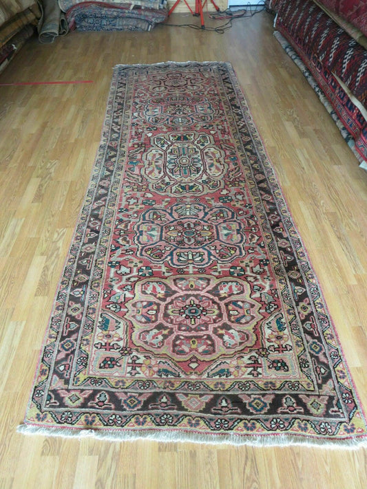 Antique Handmade Turkish Wool Runner Rug 3 Ft 9 In By 10 Ft 6 In