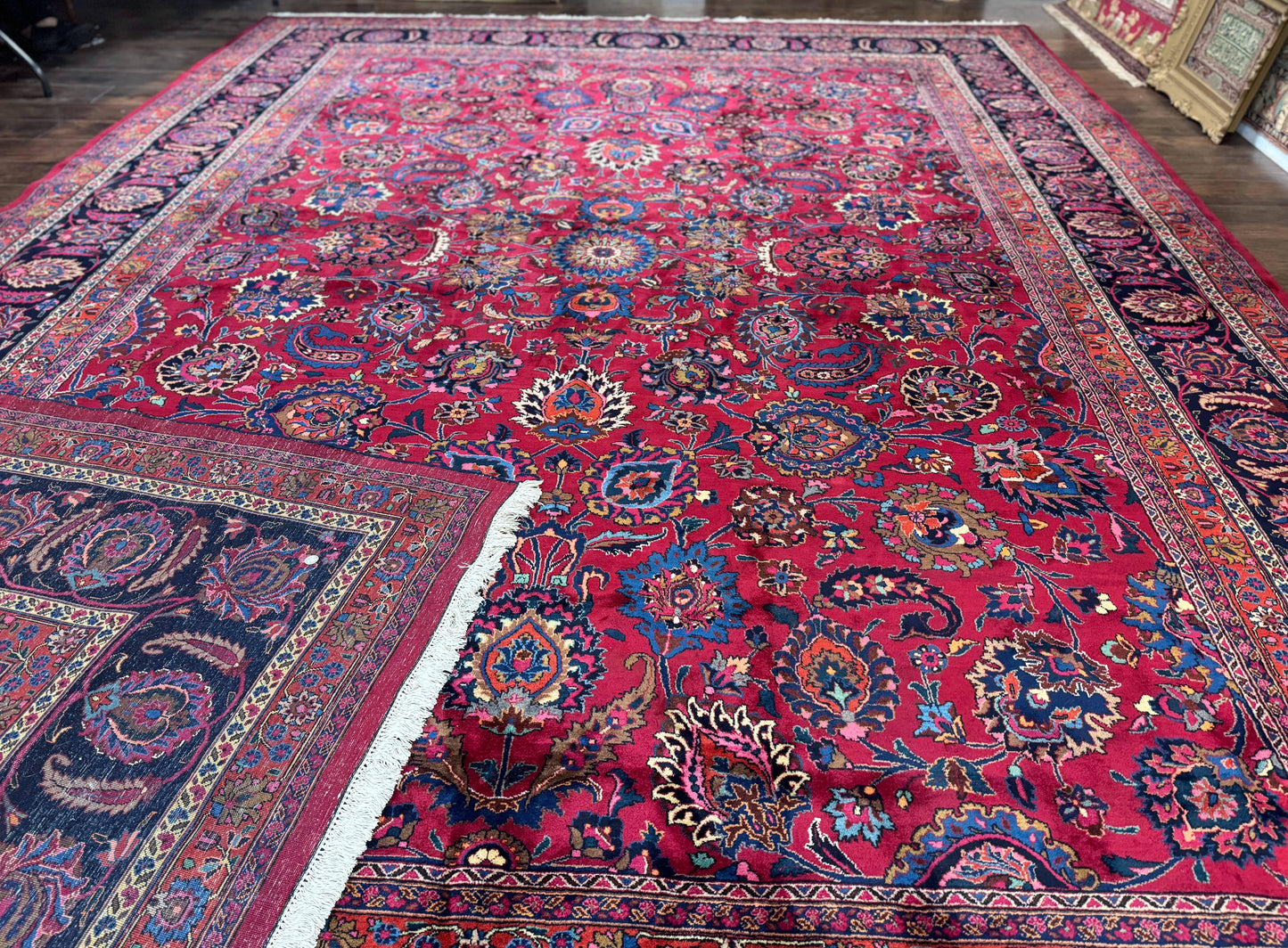 Persian Mashad Rug Palace Size 12x16 Antique Hand Knotted Wool Carpet Signature