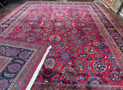 Persian Mashad Rug Palace Size 12x16 Antique Hand Knotted Wool Carpet Signature