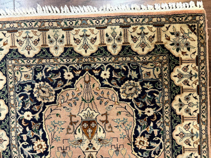 Tree Of Life Prayer Rug Handmade Persian Wool Two By Four Feet Vintage Style Birds Lantern