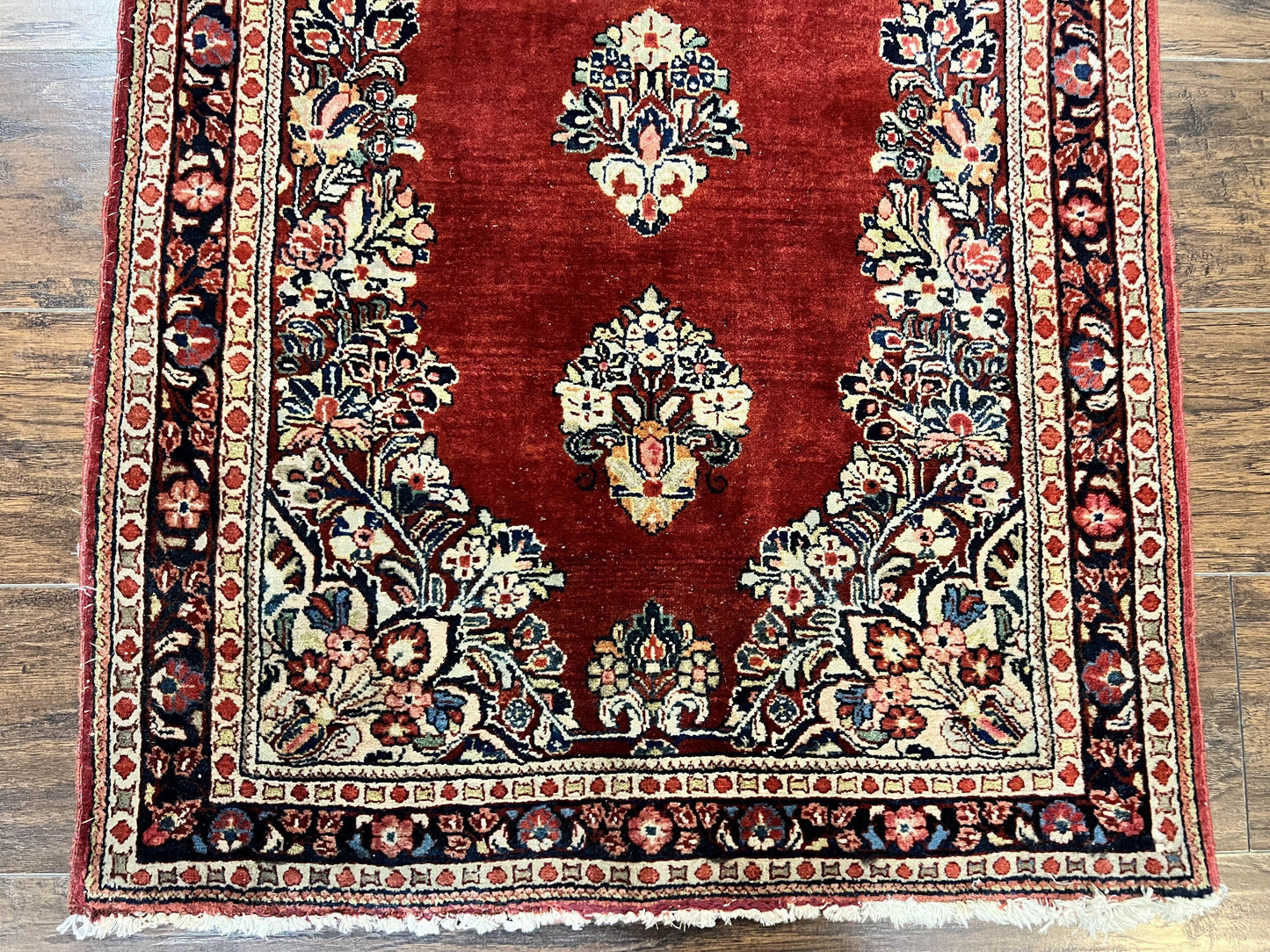 Persian Sarouk Runner Rug Handmade Wool Two Point Seven By Six Red Vintage Semi Antique