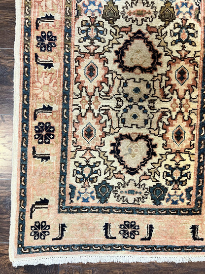 Romanian Wool Runner Rug Hand Knotted 2.6x12.9 Ft Floral Allover Vintage Tan Hallway