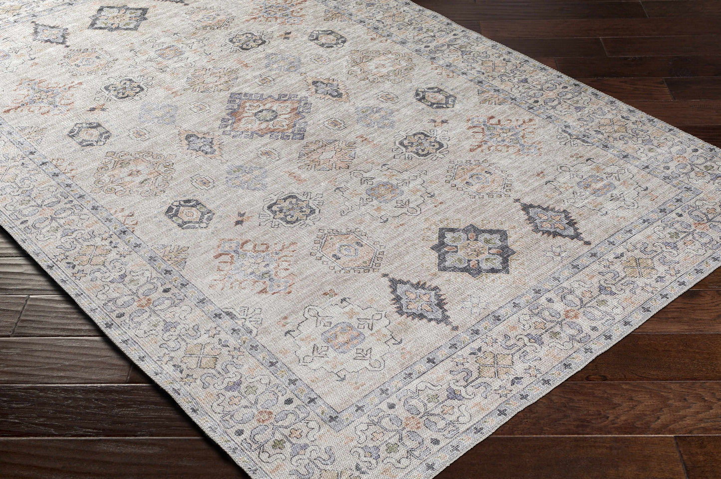Beige Vintage Washable Area Rug - Durable Beckett Collection