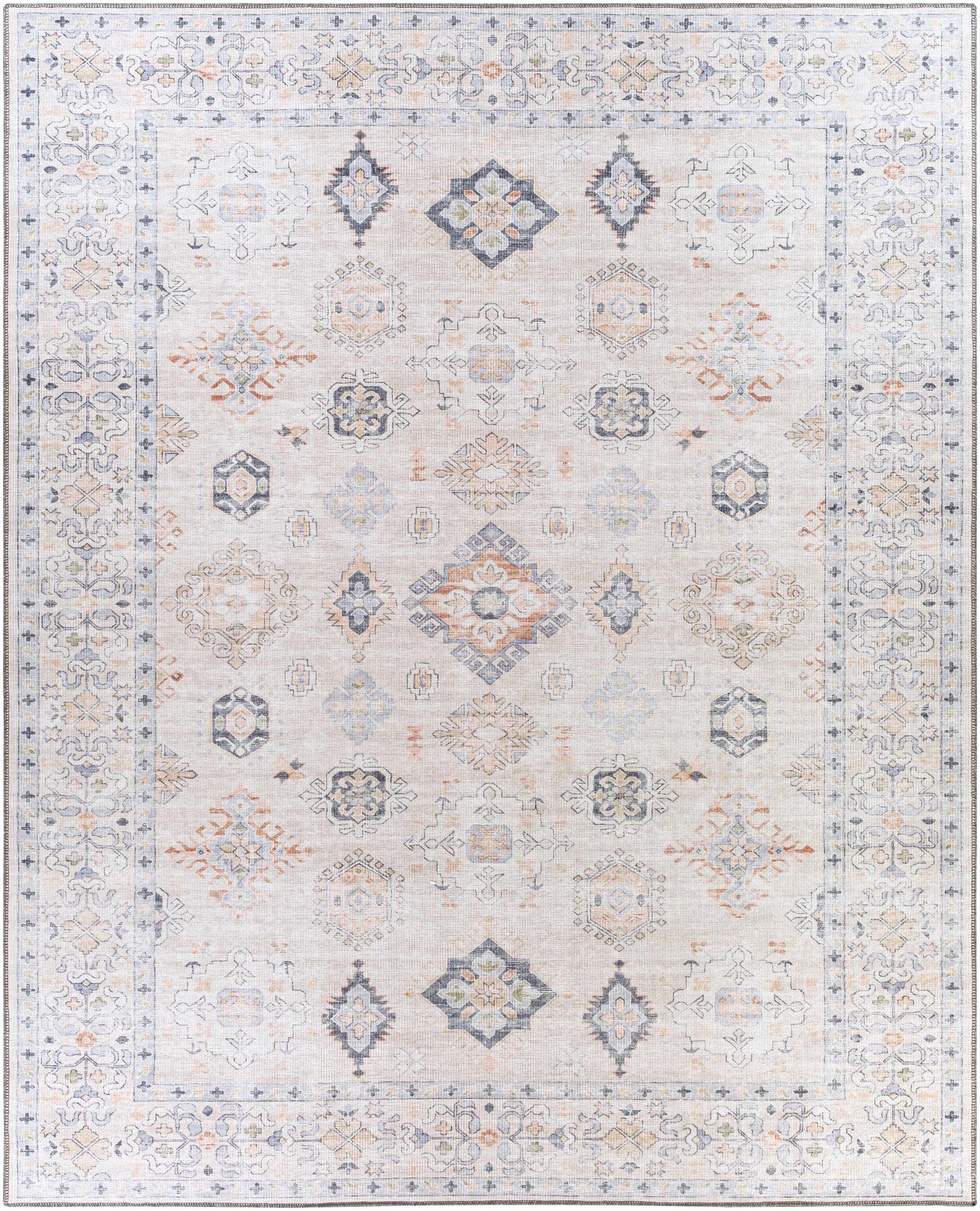 Beige Vintage Washable Area Rug - Durable Beckett Collection