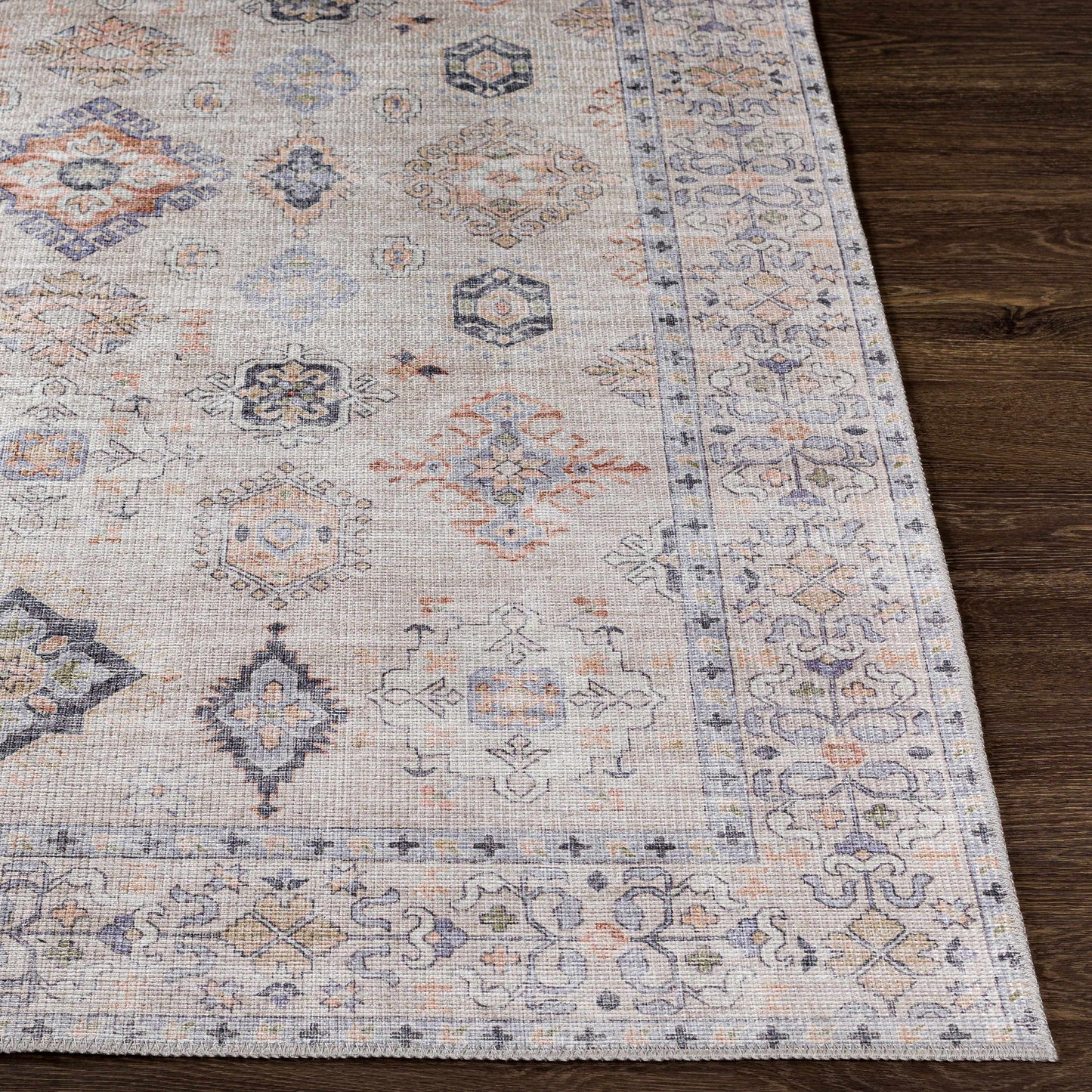 Beige Vintage Washable Area Rug - Durable Beckett Collection