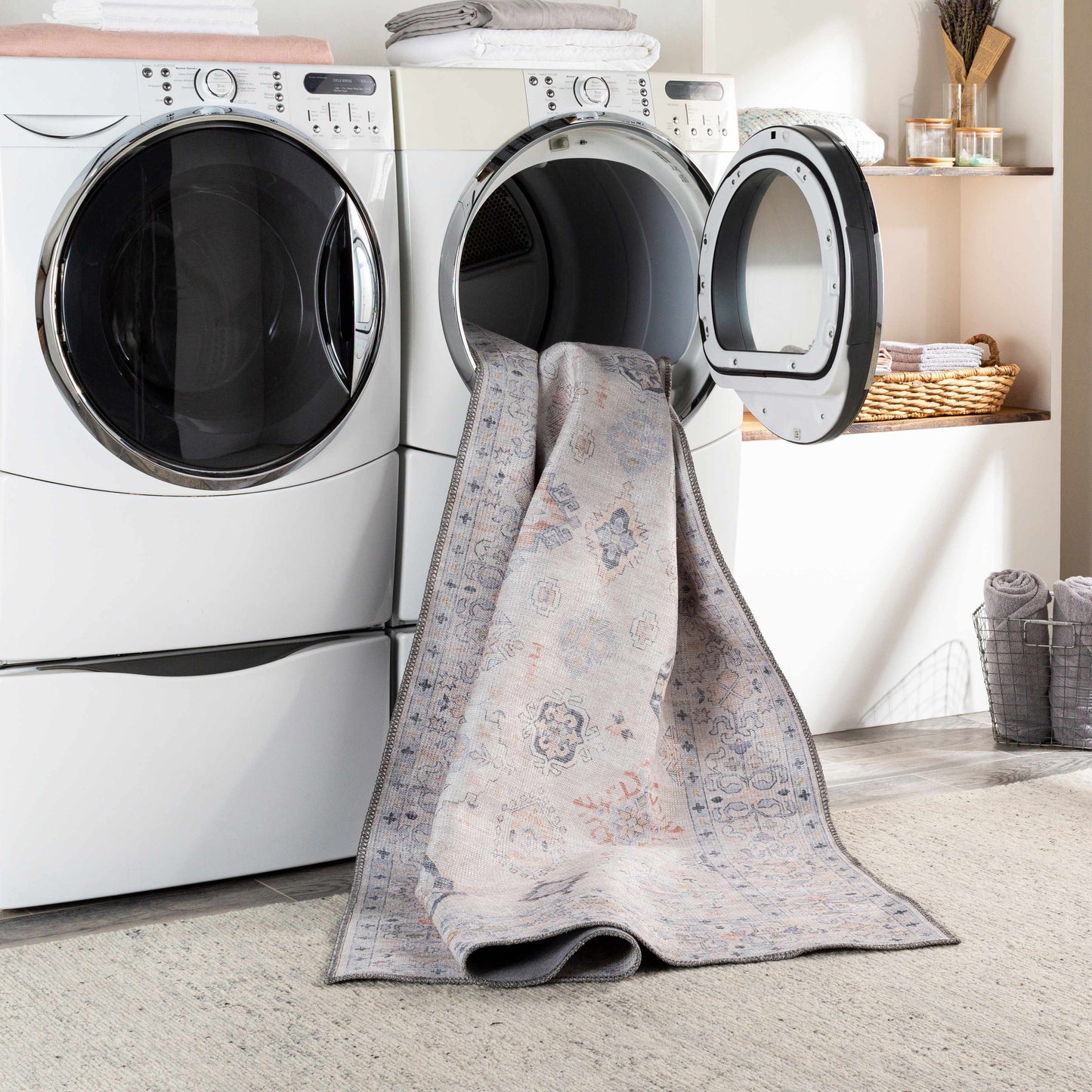 Beige Vintage Washable Area Rug - Durable Beckett Collection