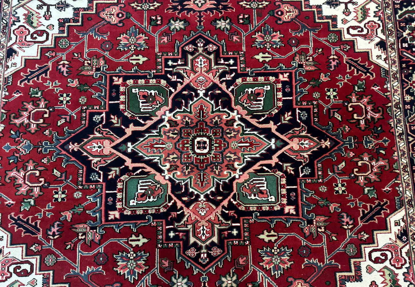 Indo Persian Heriz Rug 8x10 Geometric Medallion Wool Room Size Carpet