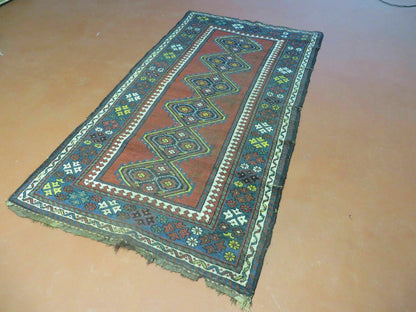 Antique 1920s Caucasian Karabagh Rug Ganjeh Talesh Wool Hand Woven 3 By 6 Feet