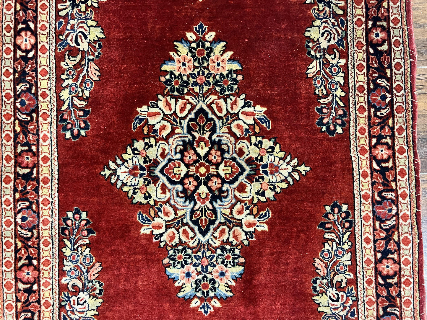 Persian Sarouk Runner Rug Handmade Wool Two Point Seven By Six Red Vintage Semi Antique