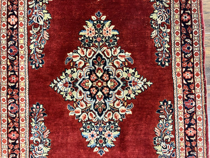 Persian Sarouk Runner Rug Handmade Wool Two Point Seven By Six Red Vintage Semi Antique