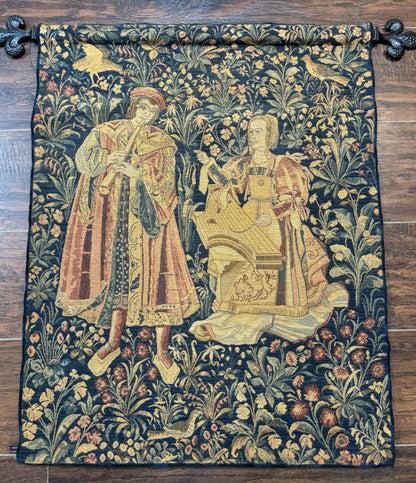 Belgian Tapestry 2x3 Vintage Flemish European Design Red Accents