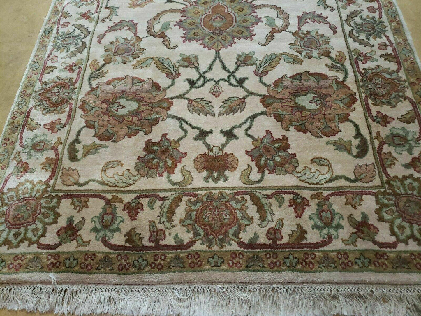 Vintage Oriental Runner Rug Hand Knotted In Agra Wool Tea Washed Beige 4x12