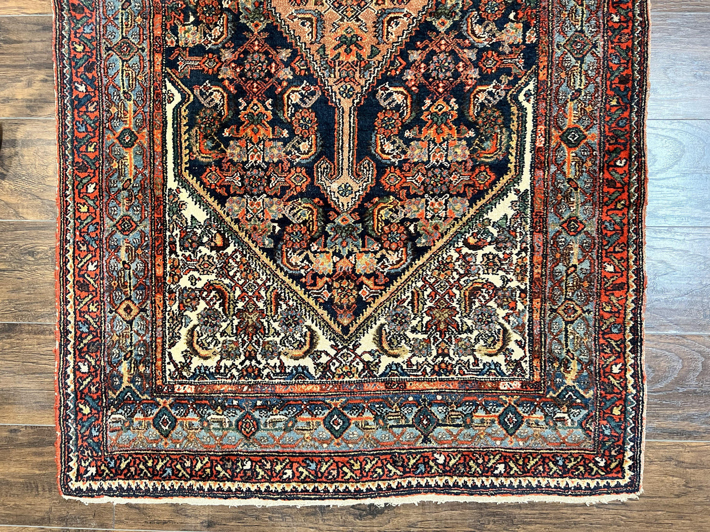 Persian Runner Rug Antique Hand Knotted Wool Geometric Medallions Hallway Decor