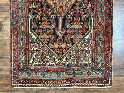 Persian Runner Rug Antique Hand Knotted Wool Geometric Medallions Hallway Decor