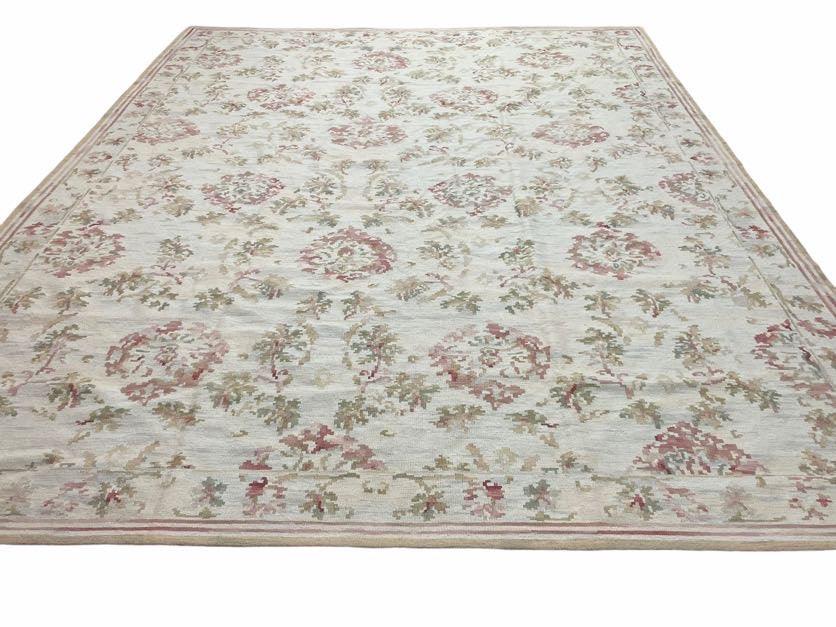 Aubusson Needlepoint Rug 9x12 Handmade Wool Floral Design Beige French European