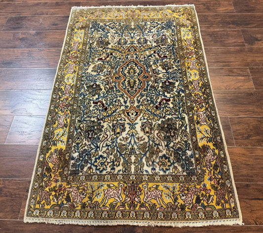 Persian Qum Tree of Life Rug 3.5 x 5.5 With Silk Highlights in Kork Wool
