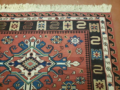 Vintage Russian Kilim Rug Soumak Flat Weave Wool 4x6 Caucasian Handmade 1980s