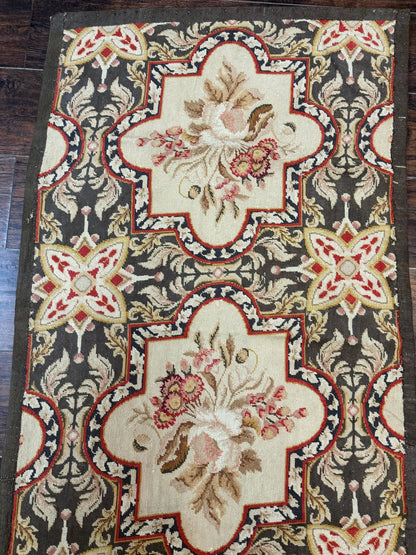 Needlepoint Runner Rug European French Design Handmade Wool Vintage