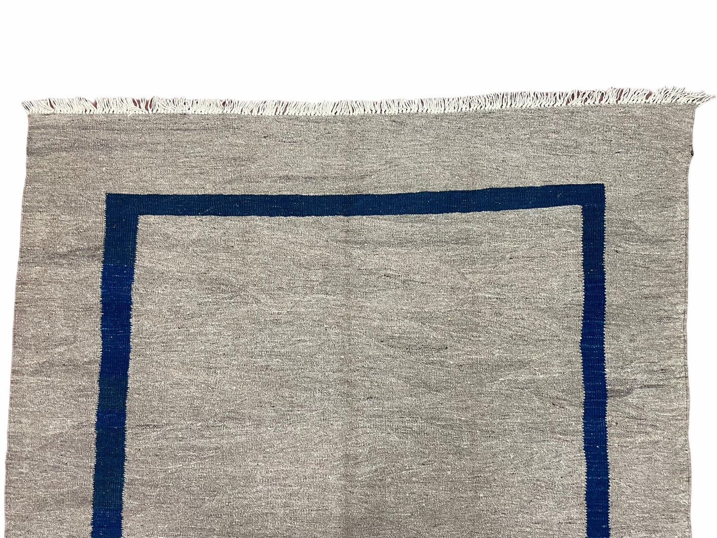 Turkish Kilim Rug Geometric Wool Handcrafted 5 Feet 7 Inches By 7 Feet 9 Inches Gray Blue